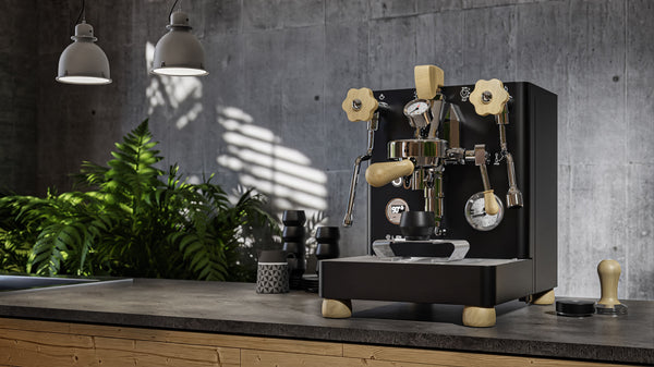Lelit Bianca (Black) - Small Batch Coffee Roasters Lifestyle Image against grey background