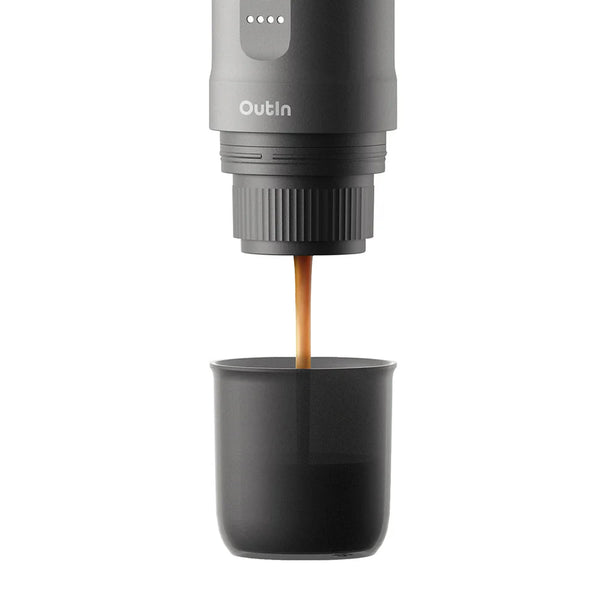 OutIn Nano Portable Espresso Machine (Space Grey)  Pouring Coffee