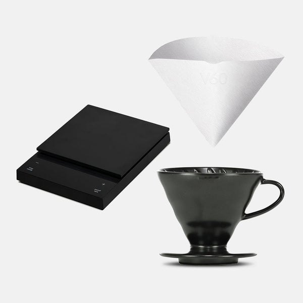 Hario Polaris and V60 Matte Black Ceramic Dripper Bundle - Small Batch Coffee Roasters